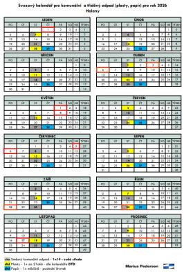 Svozový kalendář pro komunální a tříděné odpady pro rok 2026